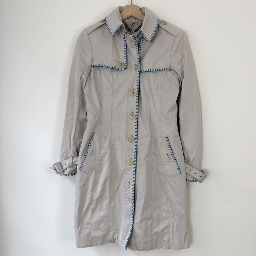 Vintage Burberry London Womens Beige Button Up Trench Coat - Size 6
